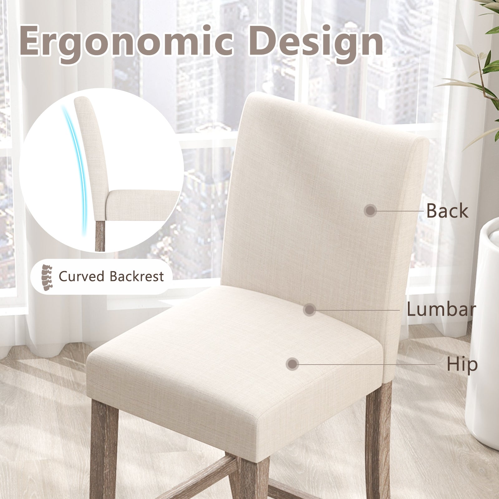 Counter Height Bar Stools Set of 2 with Back and Footrest-Beige