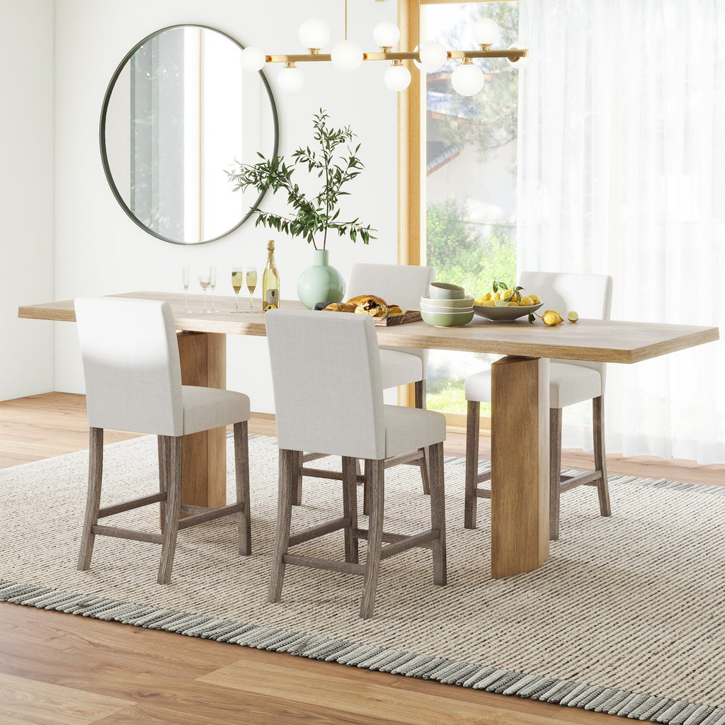 Counter Height Bar Stools Set of 2 with Back and Footrest-Beige