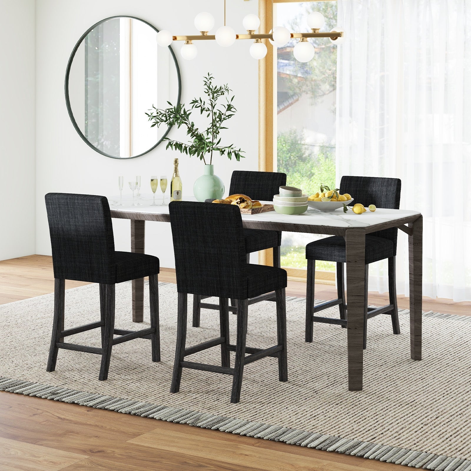 Counter Height Bar Stools Set of 2 with Back and Footrest-Gray