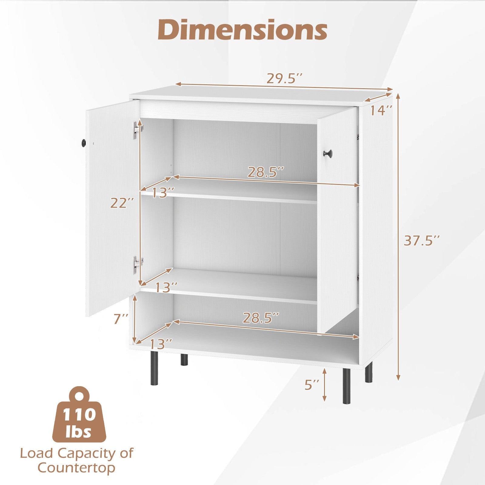 2-Door Sideboard Buffet Cabinet Kitchen with Adjustable Shelf-White