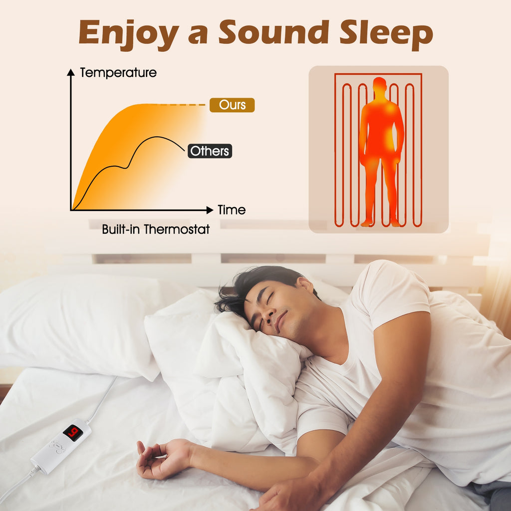 Machine Washable Electric Bed Warmer with Dual Controller 9 Heat Setting and 9-Hour Auto Off and Overheat Protection-Twin Size