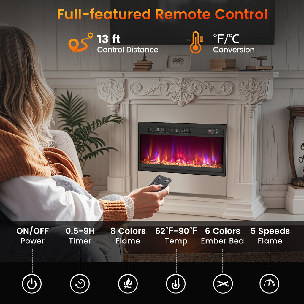 18/23/26 Inch 1500W Electric Fireplace Insert with Remote Control-23 inches