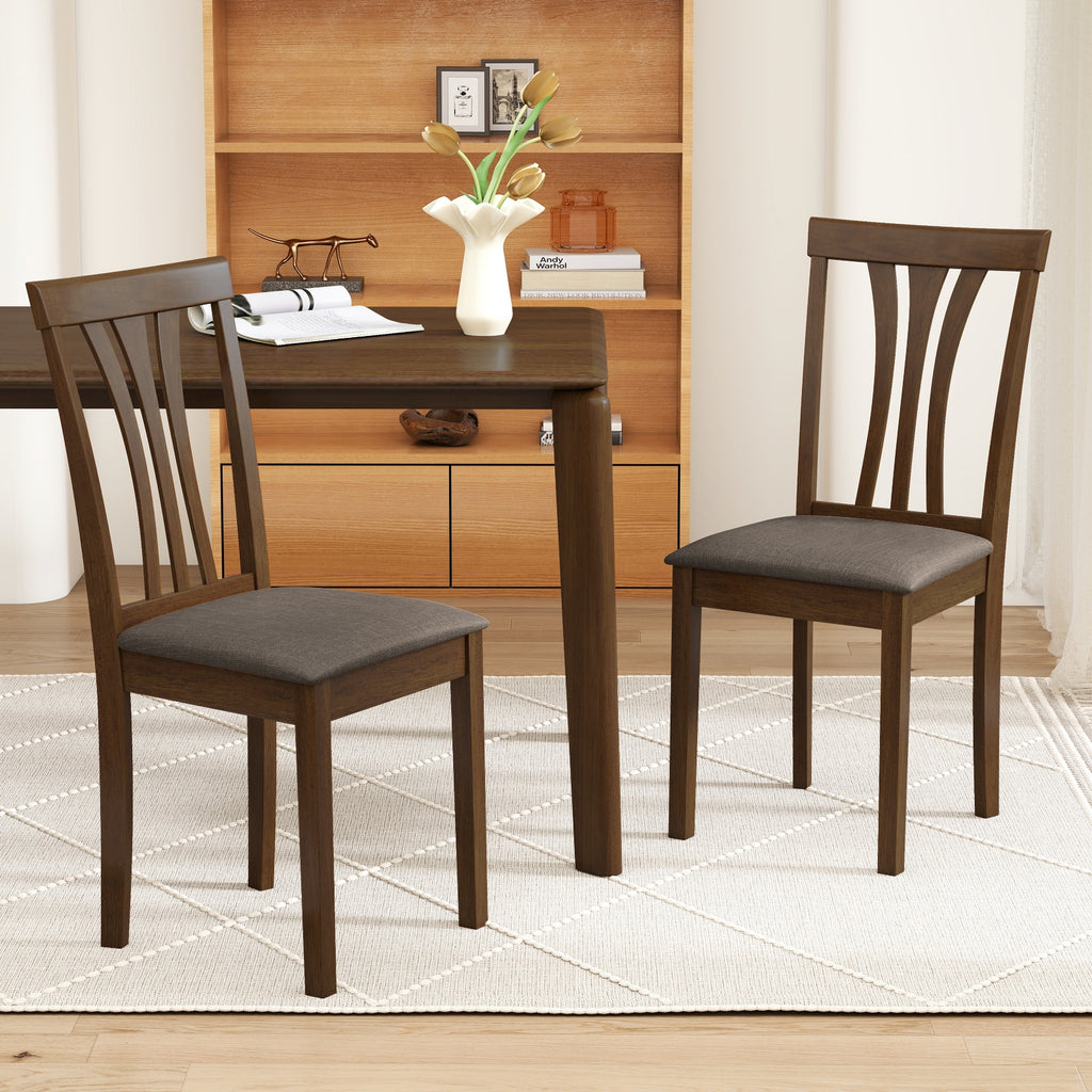 Wooden Dining Chairs Set of 2 with Linen Fabric Upholstered and Rubber Wood Frame-Brown