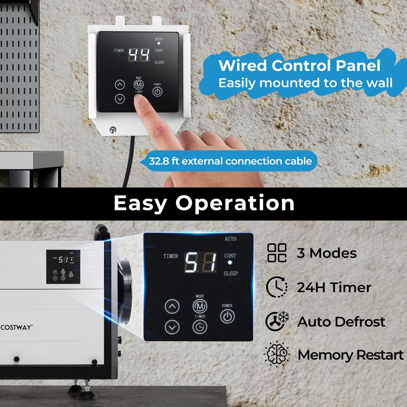 124 Pint Crawl Space Dehumidifier with 3 Modes and 24H Timer-White