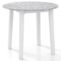 35 Inch Round Dining Table with Rubber Wood Legs and Marble-textured Veneer Tabletop-White