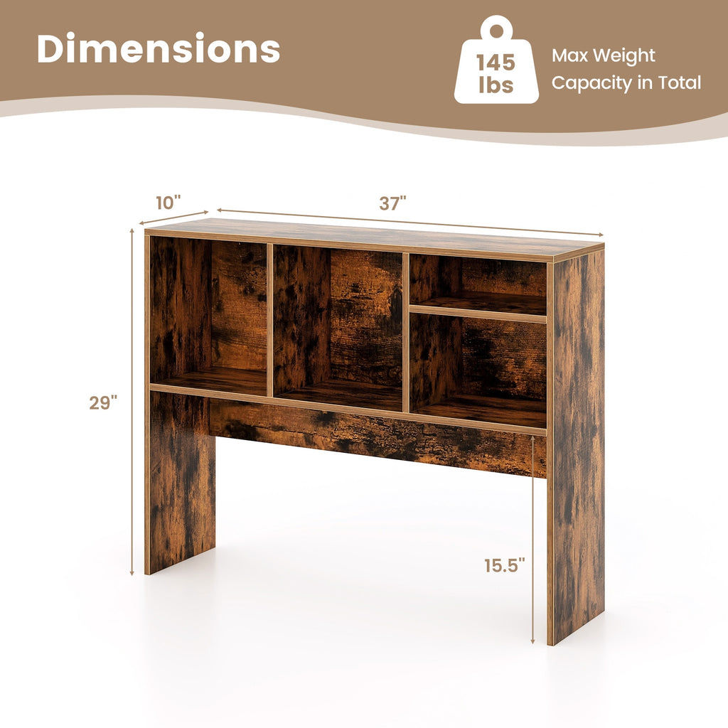 Computer Desktop Bookcase with 4 Cubbies and Open Back Compartment-Coffee