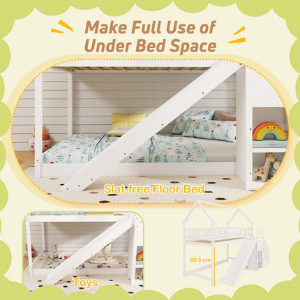 Twin Over Twin Bunk Bed with Slide and Staircase-White