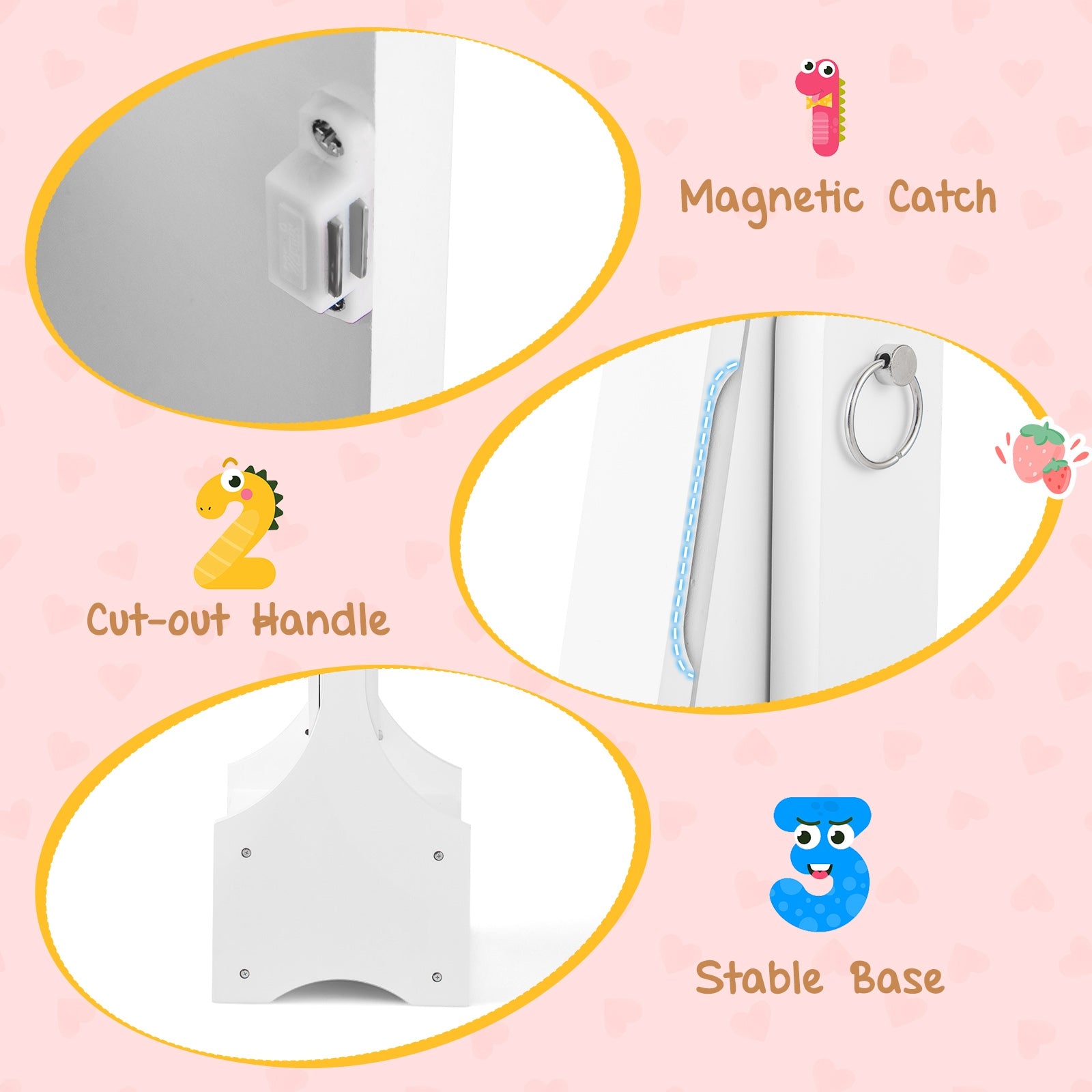 Freestanding Kids Jewelry Armoire Cabinet with Storage and 2 Tilt Angles-White