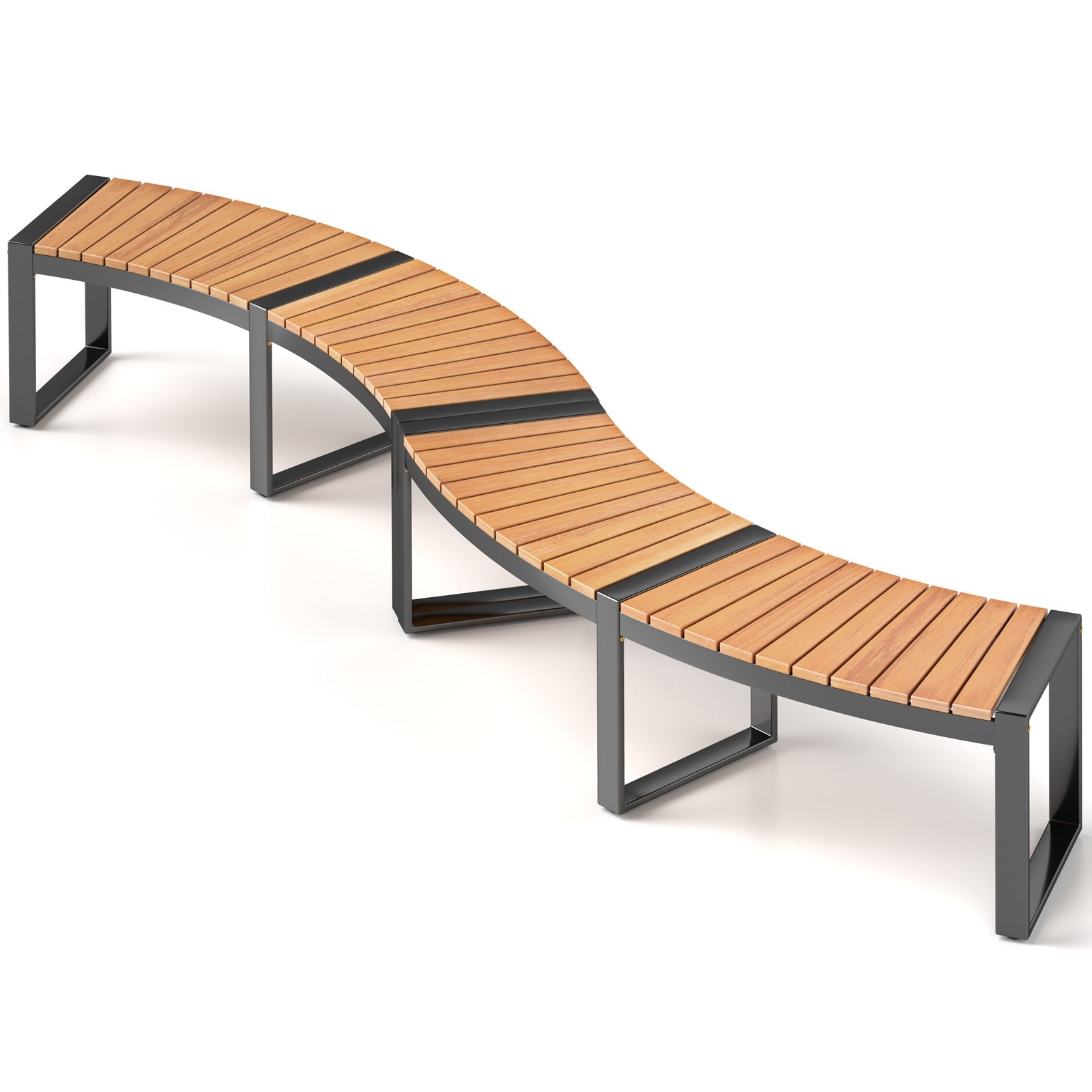 Banc de patio incurvé avec assise à lattes et pieds en métal - 2 pièces