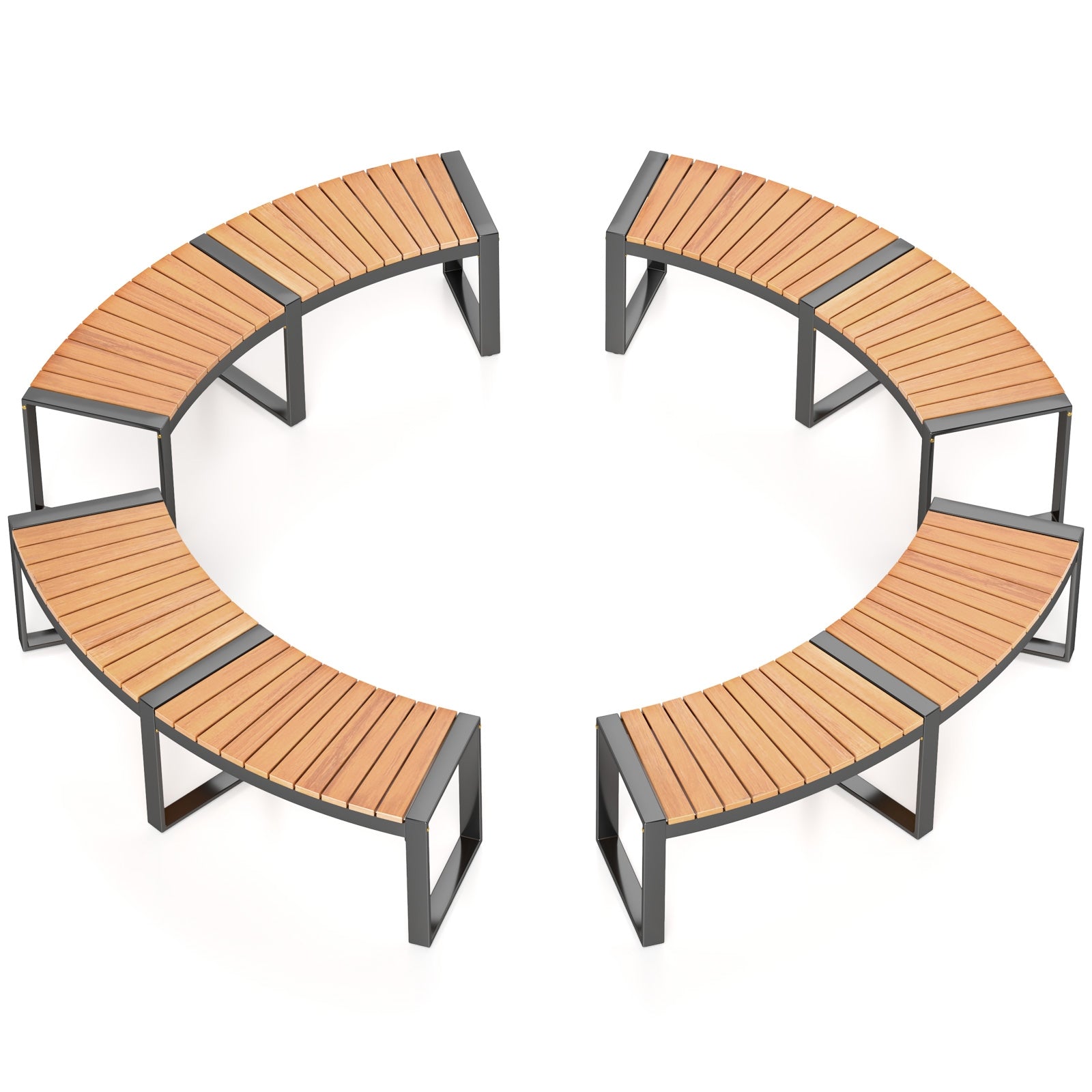 Banc de patio incurvé avec assise à lattes et pieds en métal - 2 pièces