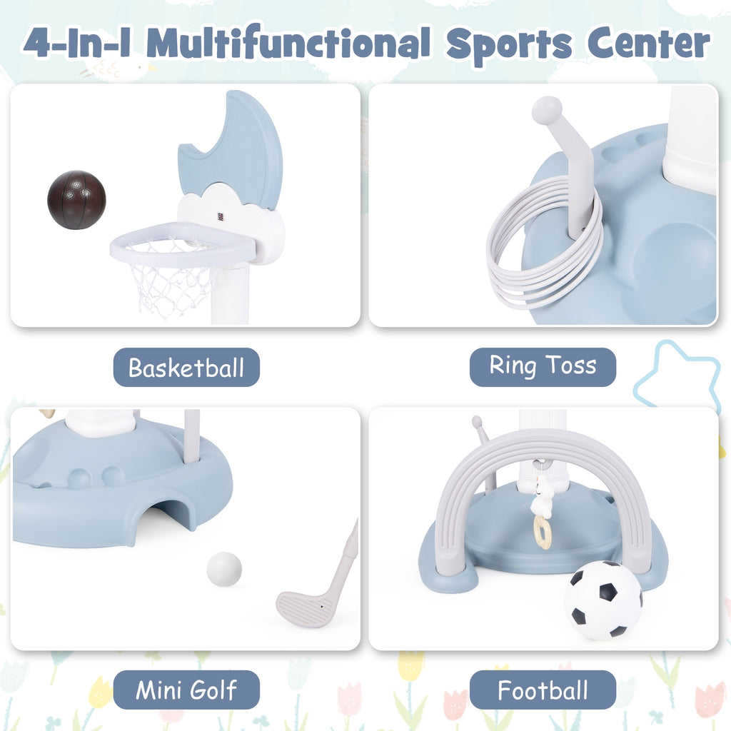 4-In-1 Kids Basketball Hoop with Moon-shaped Electronic Scoreboard and Play Set-Blue