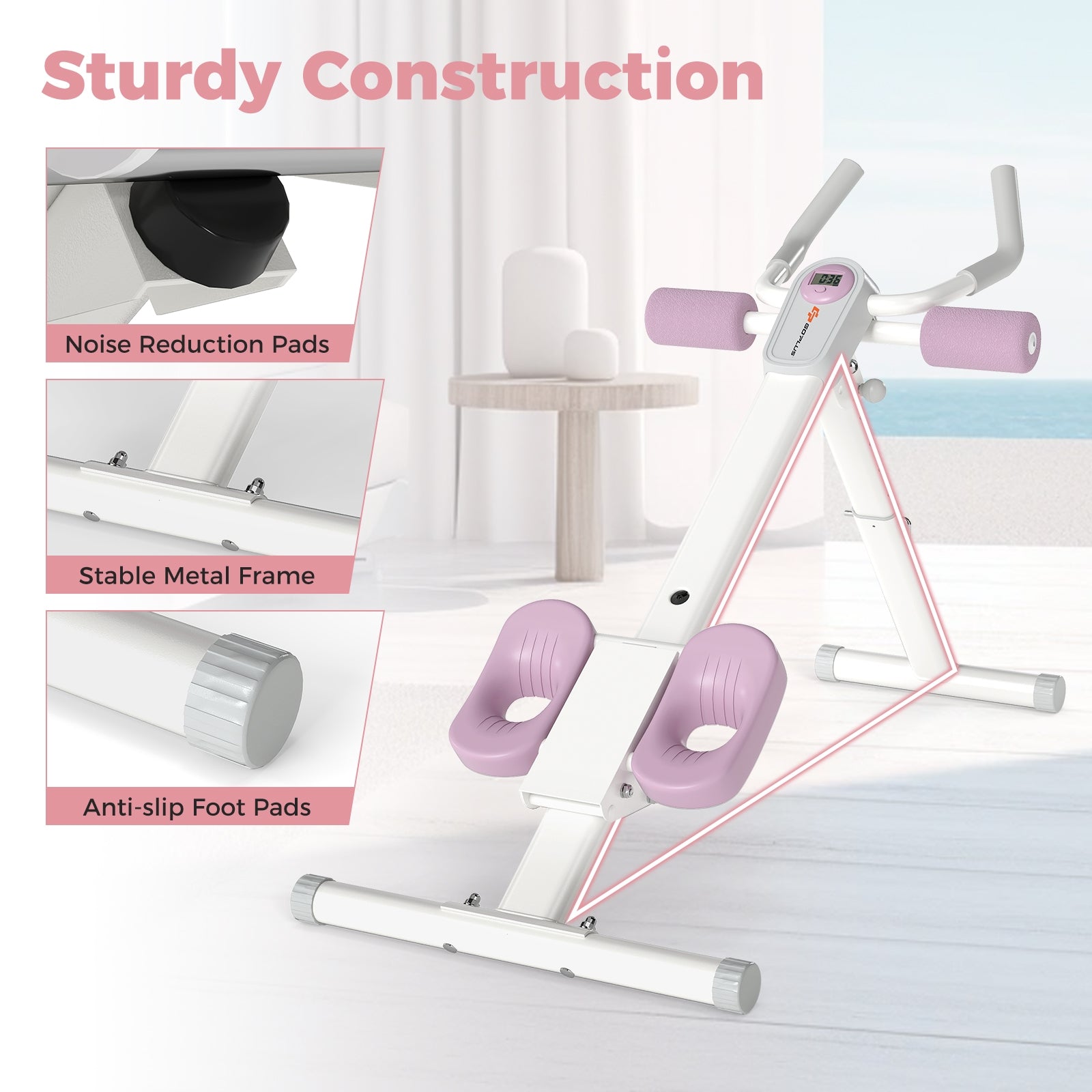 Adjustable Abdominal Trainer Ab Workout Machine Foldable Ab Cruncher-White