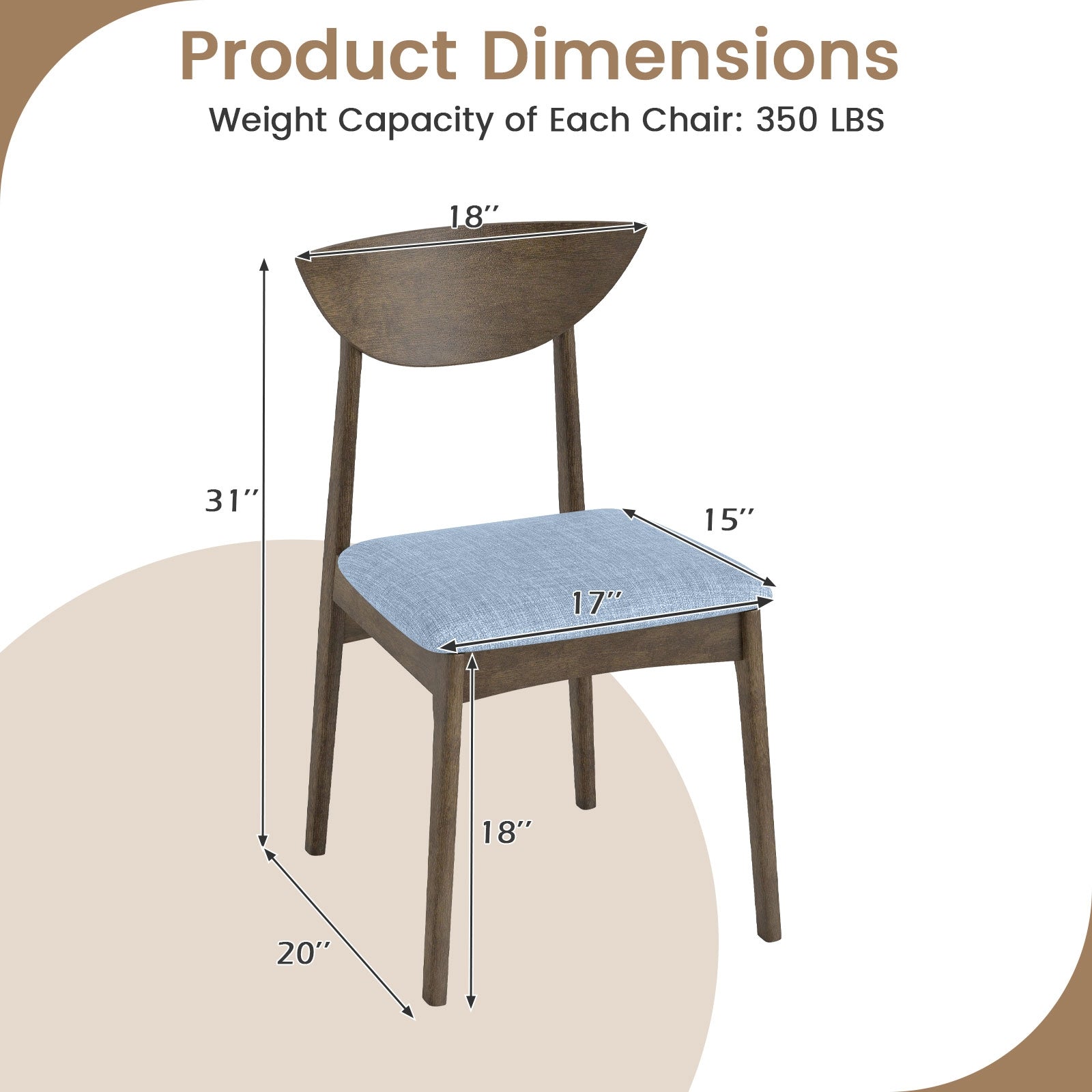Wooden Dining Chair Set of 2 with Rubber Wood Leg-Brown