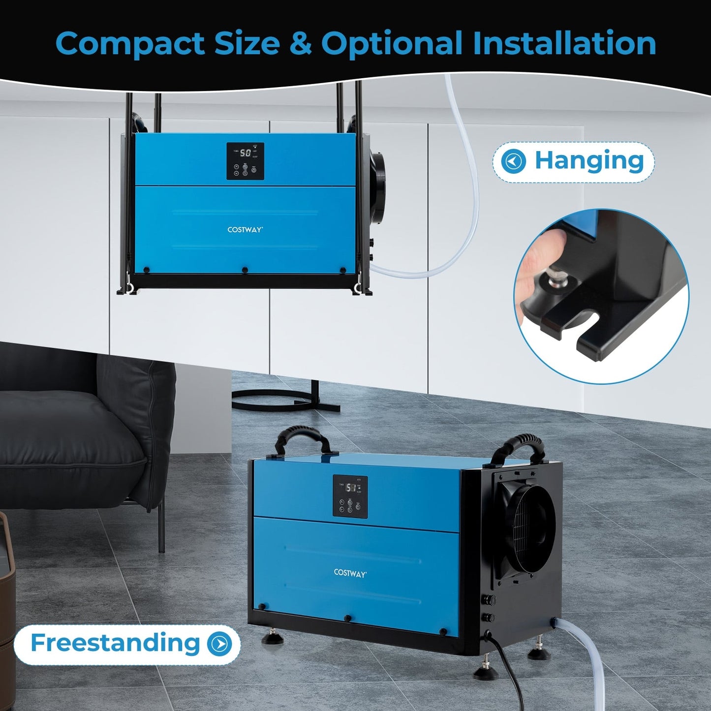 155 Pint Crawl Space Dehumidifier with 3 Modes and 24H Timer-Blue