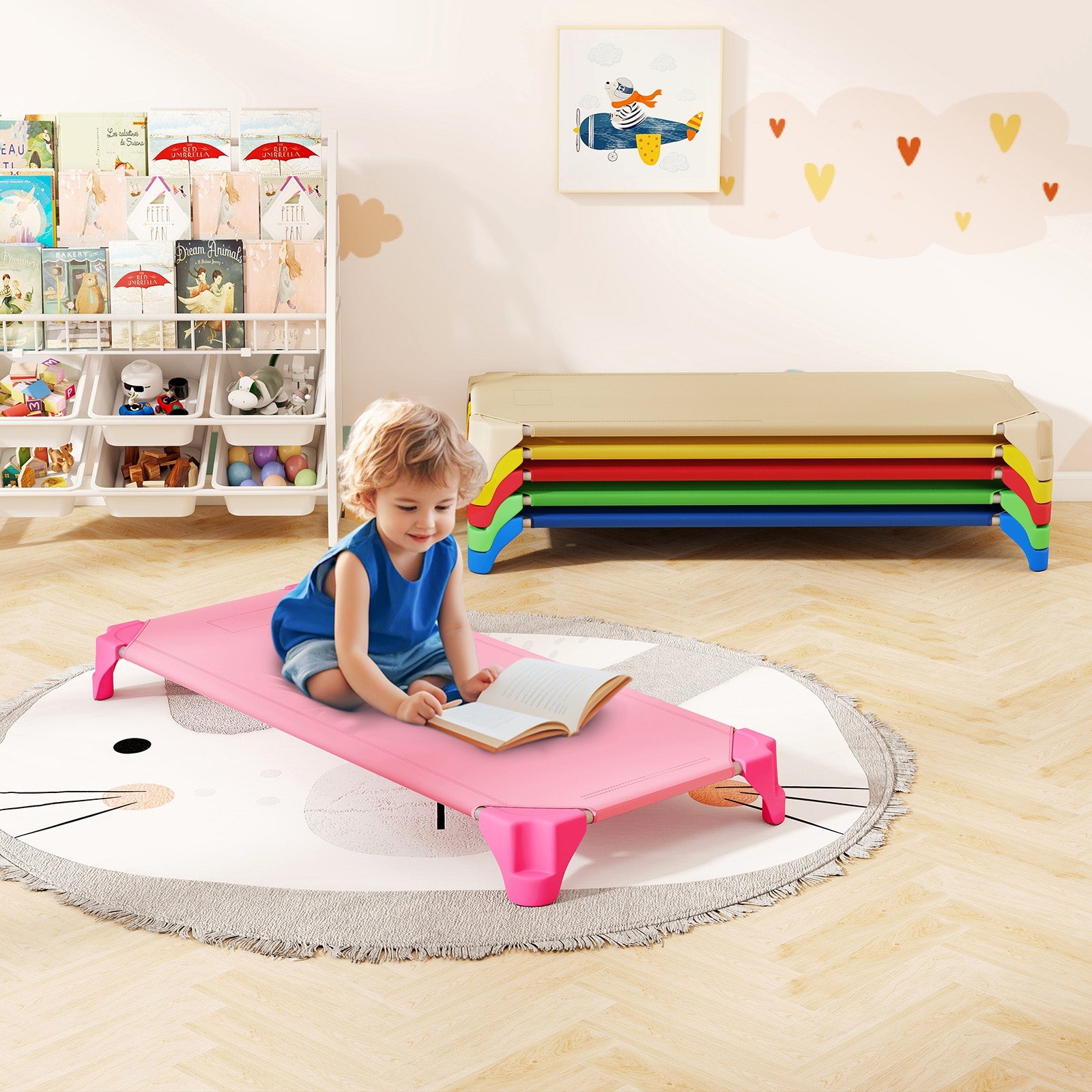 Portable 6 Pack Stackable Daycare Cots Sleeping Bed for Kids 52 Inch-Multicolor