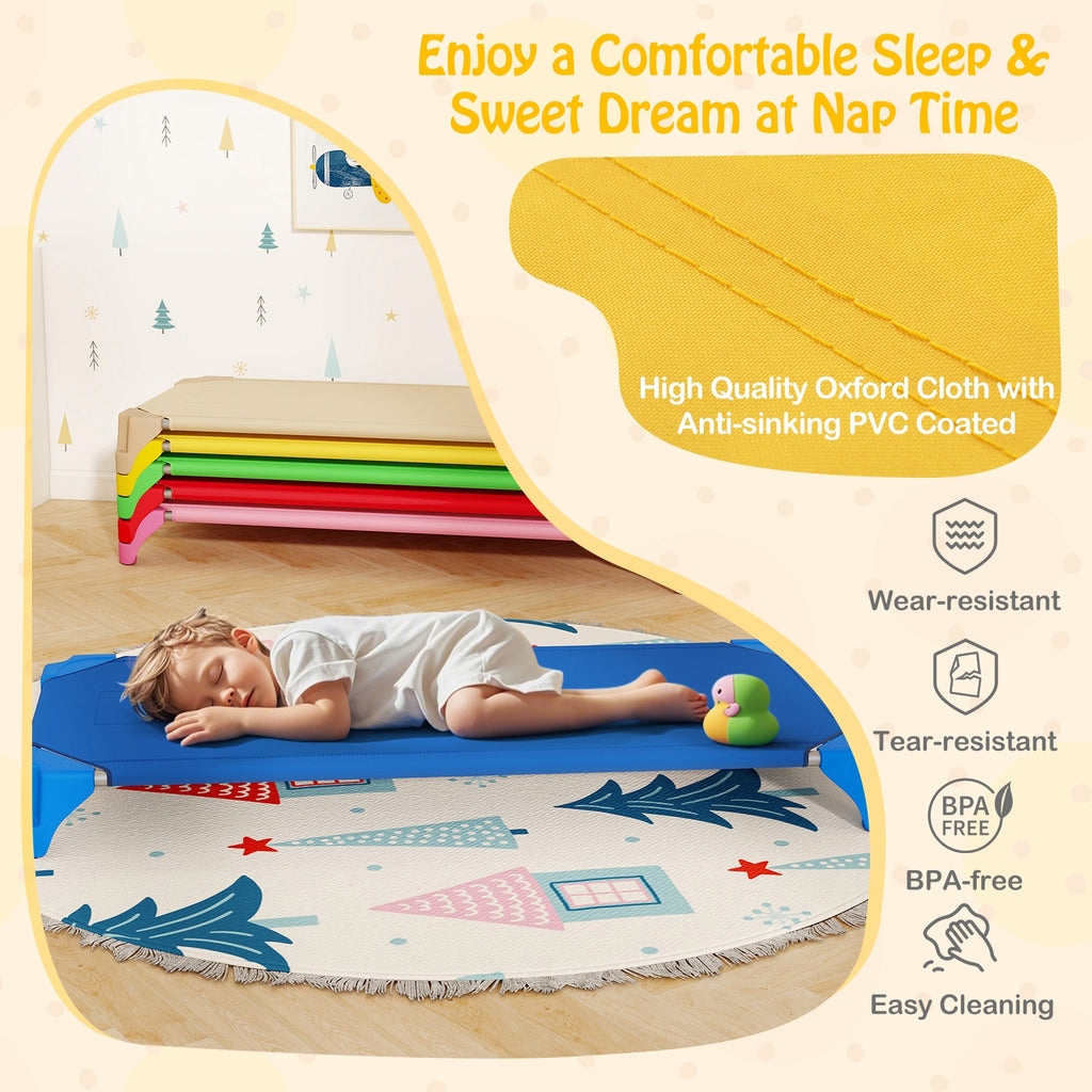 Portable 6 Pack Stackable Daycare Cots Sleeping Bed for Kids 52 Inch-Multicolor