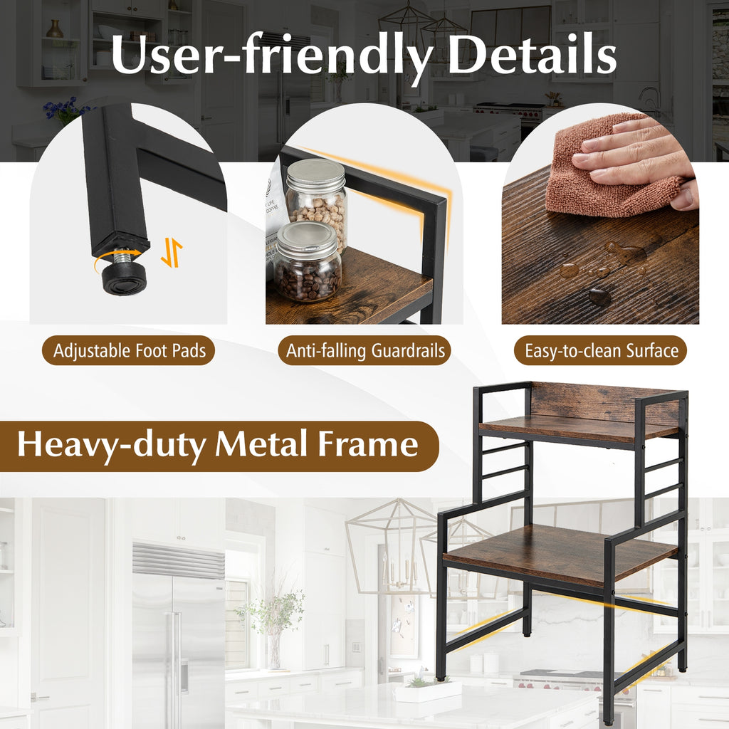 3-Tier Microwave Stand with 2 Open Shelves and Heavy-duty Metal Frame-Rustic Brown