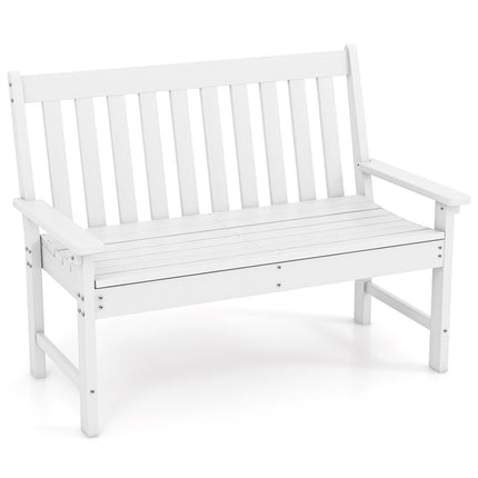 52 Inch All-Weather HDPE Outdoor Bench with Backrest and Armrests-White