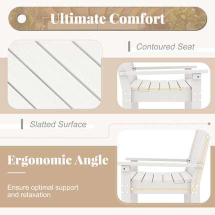 52 Inch All-Weather HDPE Outdoor Bench with Backrest and Armrests-White