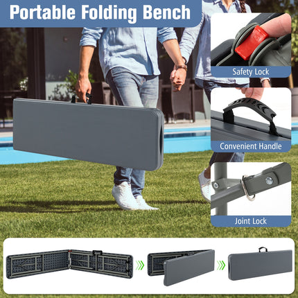 6 Feet Plastic Folding Bench Portable Seat with Handle and Lock-Gray