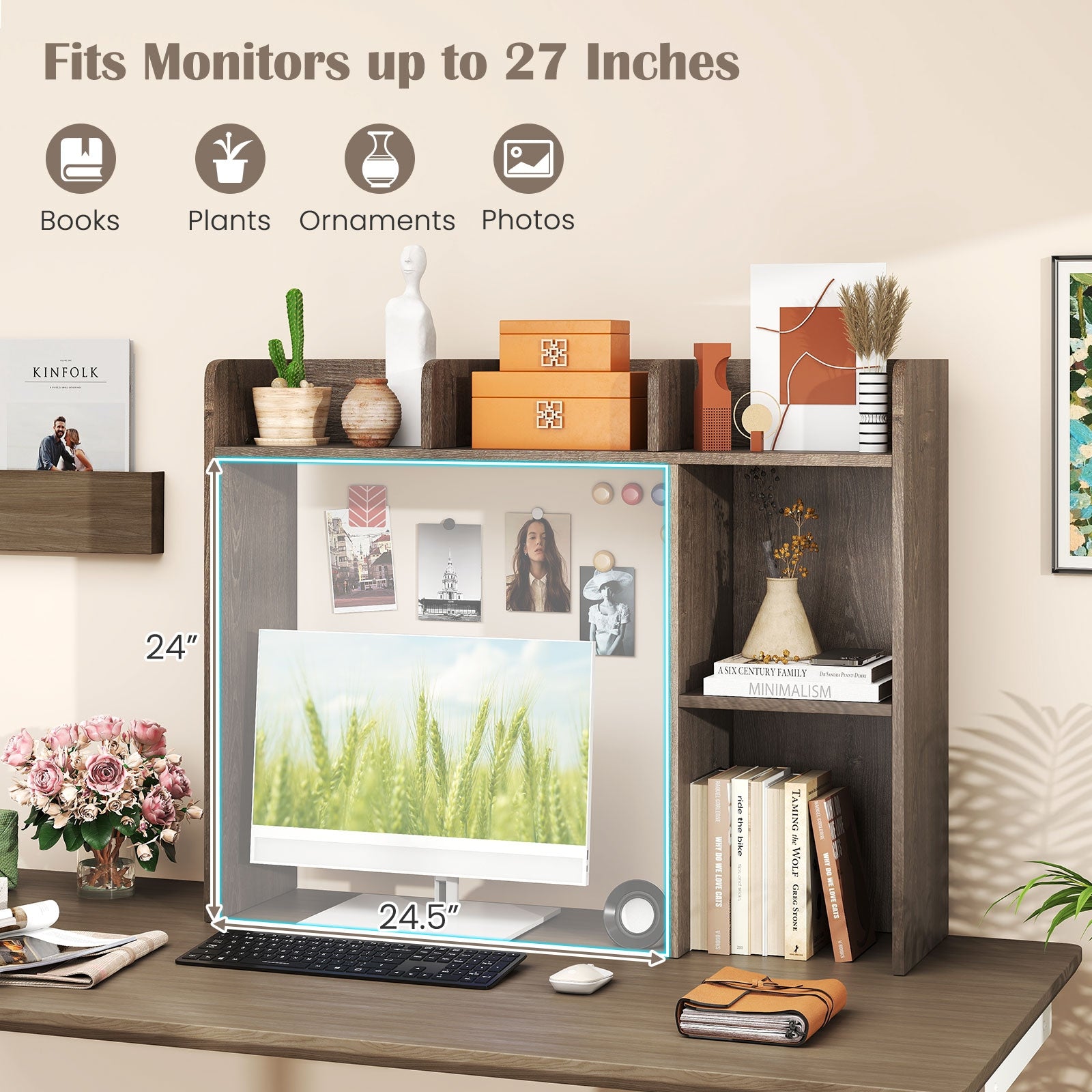 3-Tier Multipurpose Desk Bookshelf with 4 Shelves-Oak