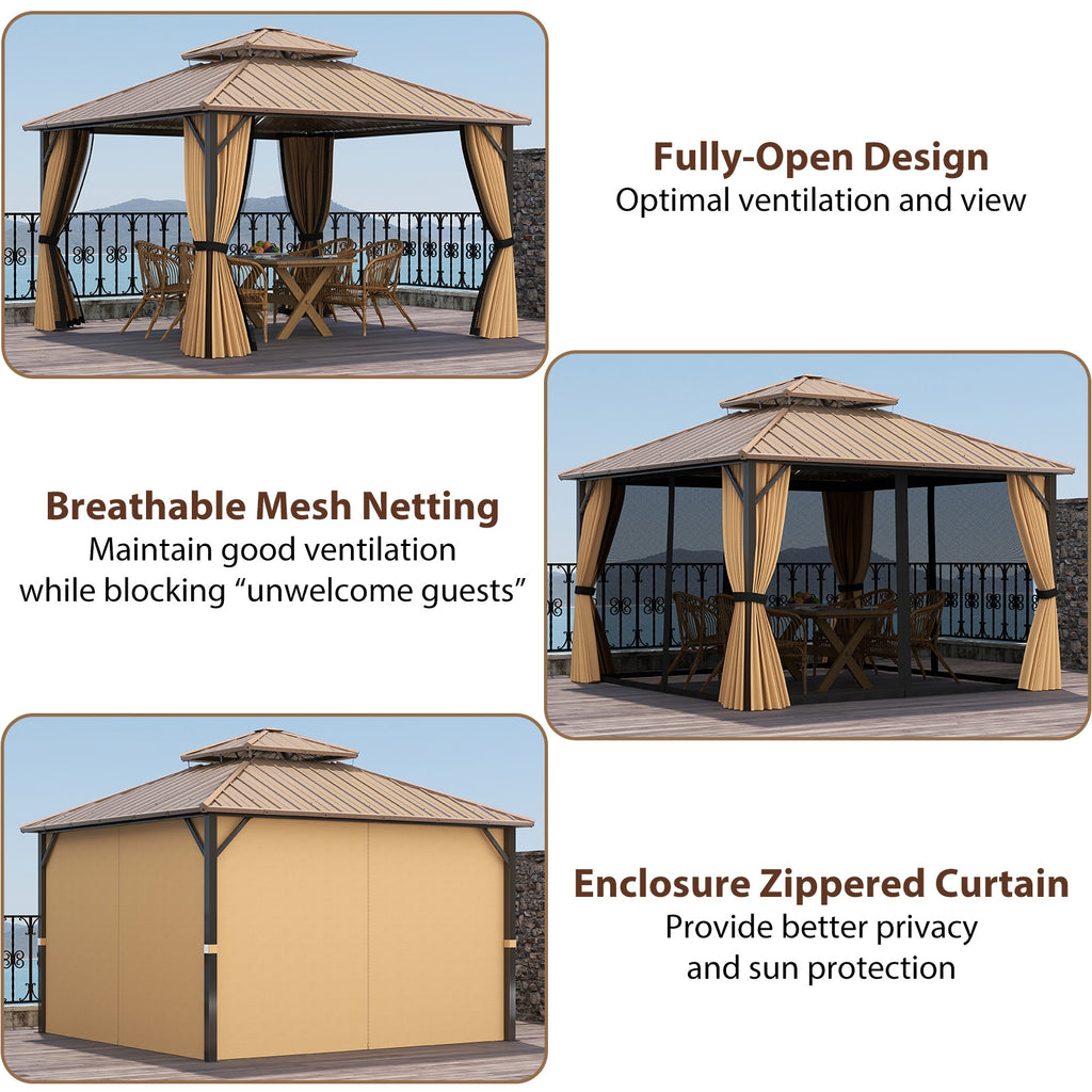 12 x 12 FT Hardtop Gazebo Outdoor Pergola for Patio Garden Deck Lawn Backyard Party Tent-Coffee