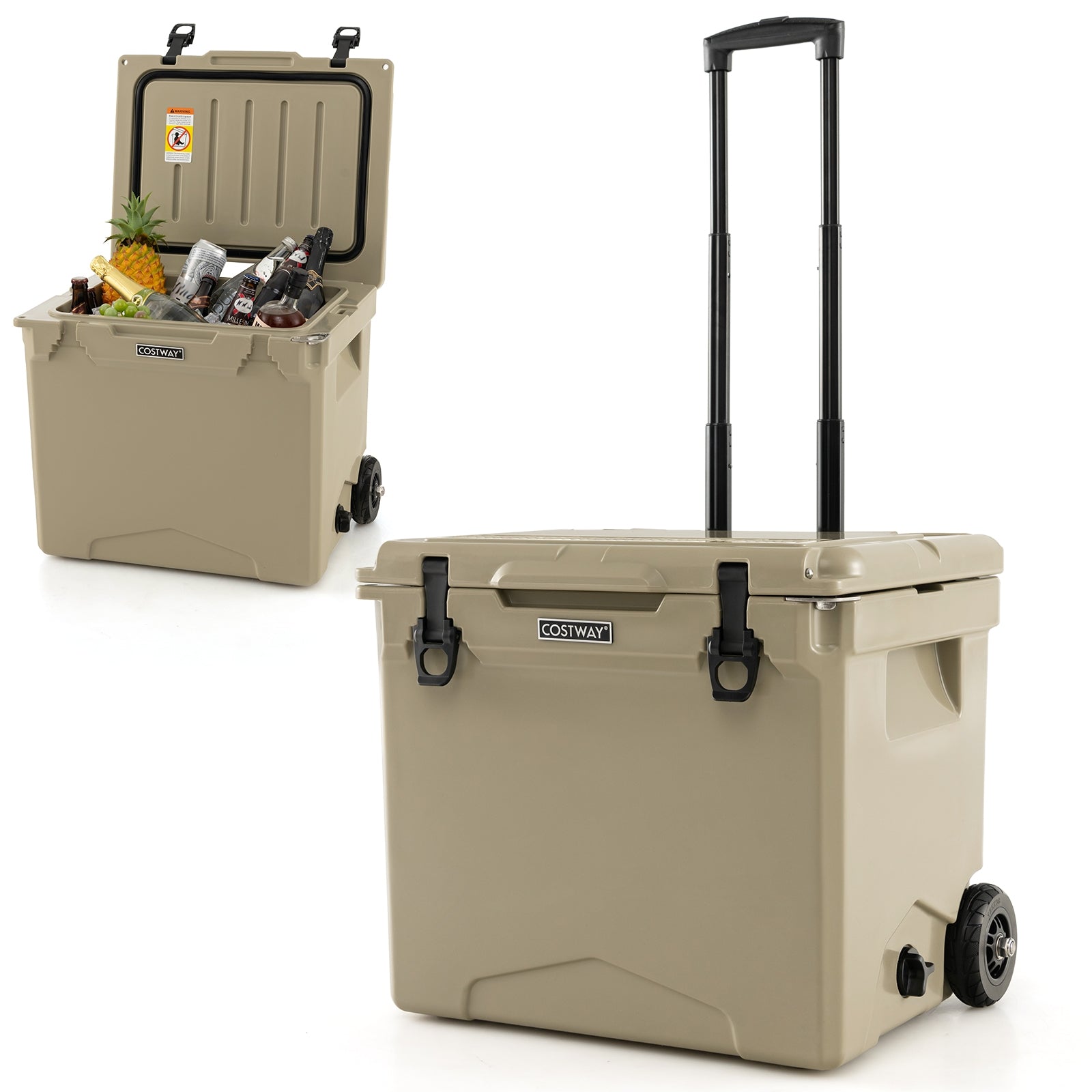 Glacière robuste de 40 L avec roues et poignée - Beige