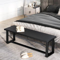 Wood Dining Bench with Metal Frame and Adjustable Footpads-Black