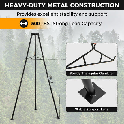 Tripod Game Hoist Deer Hanger 600 LBS Capacity Deer Skinning Rack-Black