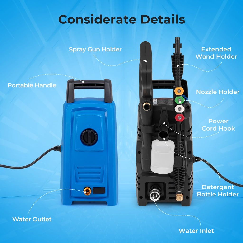 1900 PSI 1.8 GPM Electric Pressure Washer with 4 Quick Connect Nozzles-Blue