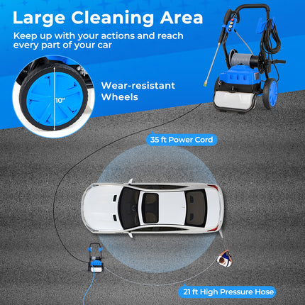 2300 PSI 1.8 GPM Electric Pressure Washer with Wheels and 5 Quick Connect Nozzles-Blue