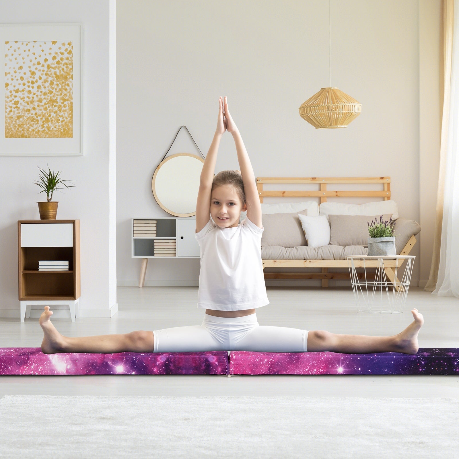 Folding Balance Beam with Solid Wood Base and Anti-slip Bottom-Pink
