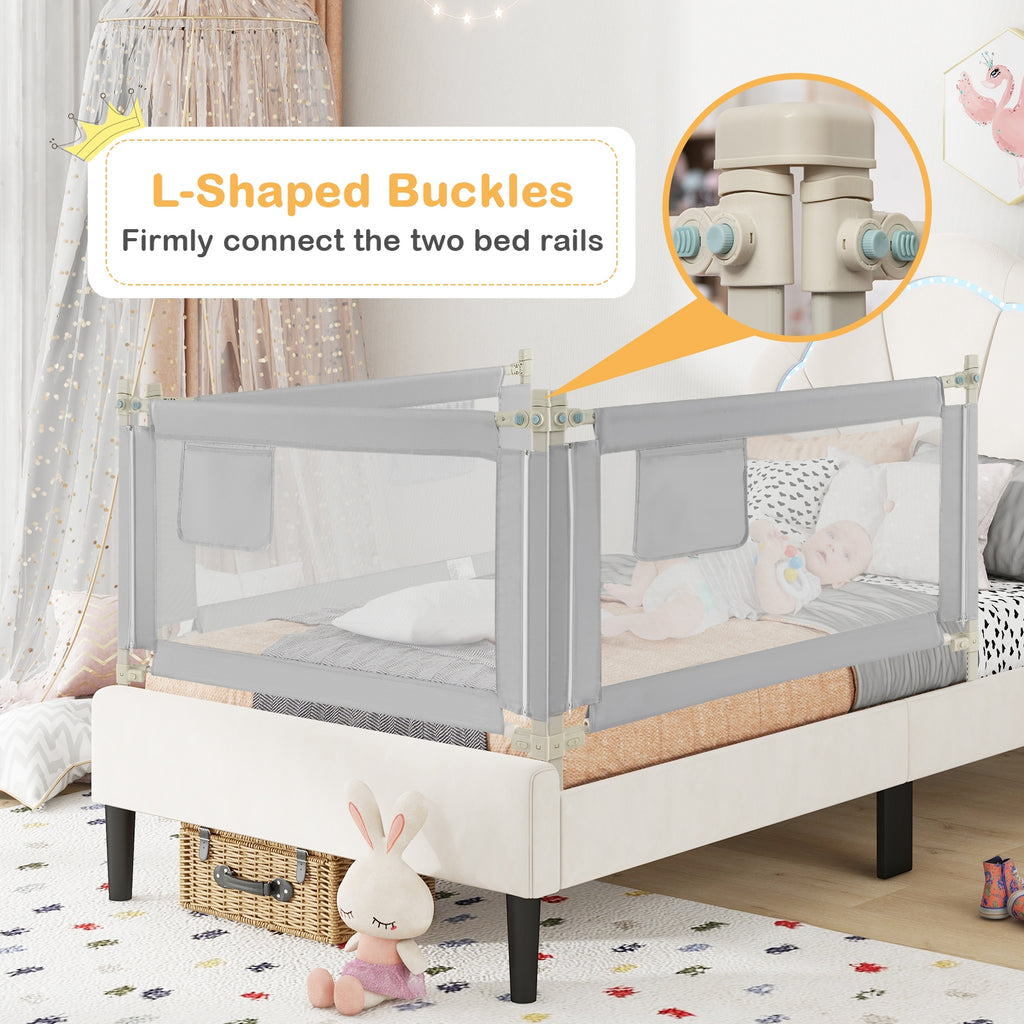 Toddler Bedrail with Side Pocket and 24 Adjustable Heights-Gray