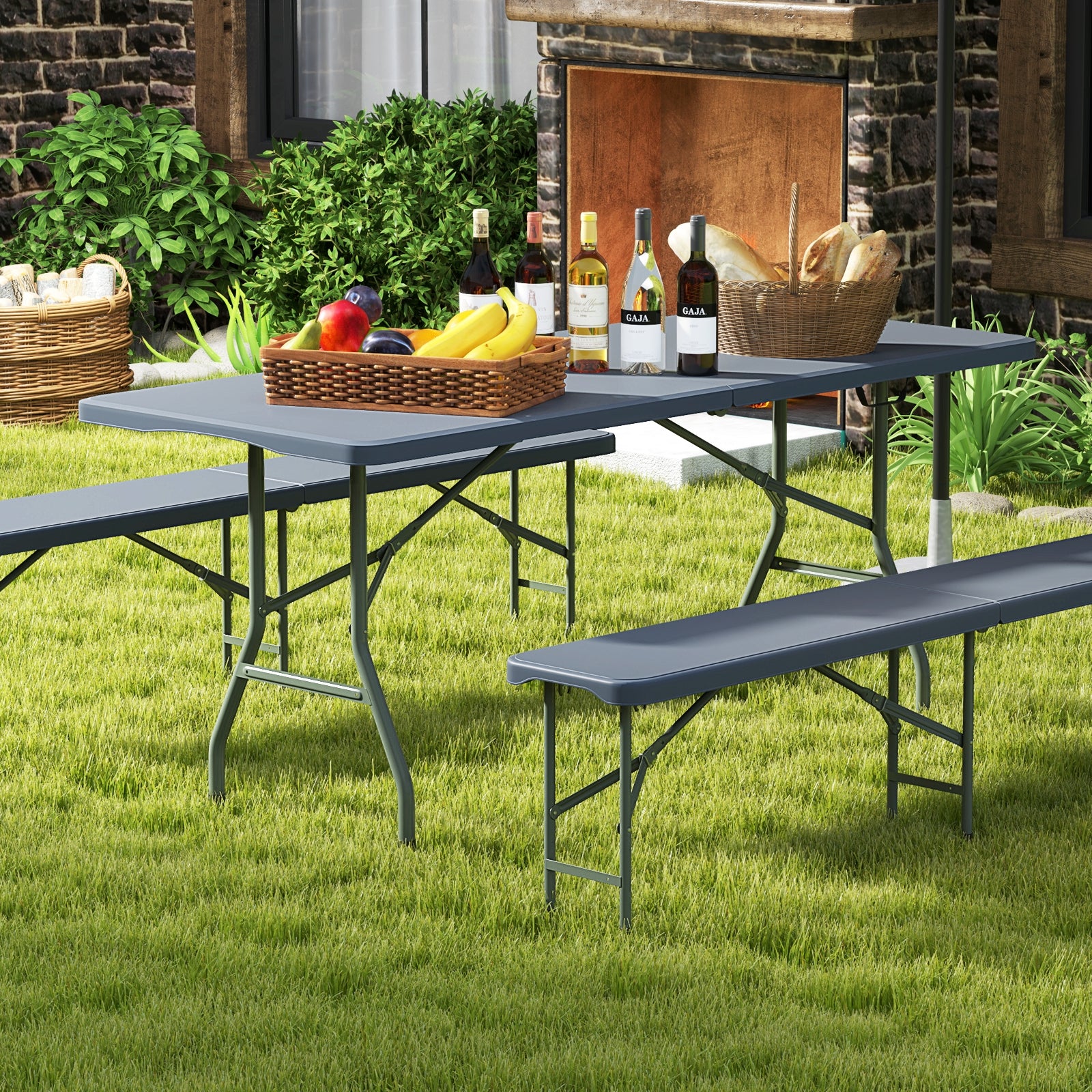 Table pliante portable de 1,8 m, capacité de 159 kg, plateau en polyéthylène haute densité – Gris