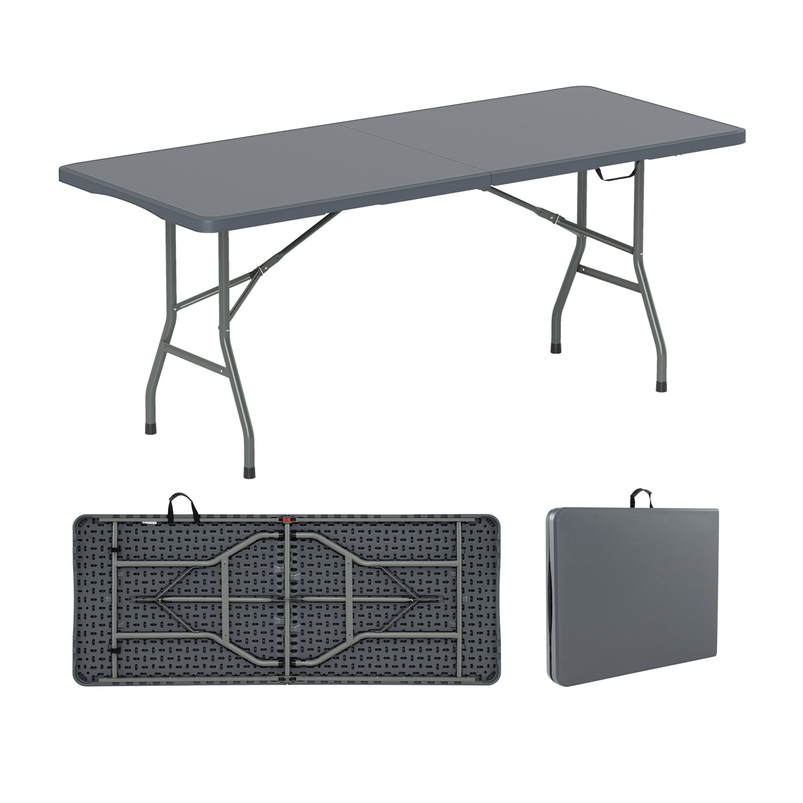 Table pliante portable de 1,8 m, capacité de 159 kg, plateau en polyéthylène haute densité – Gris