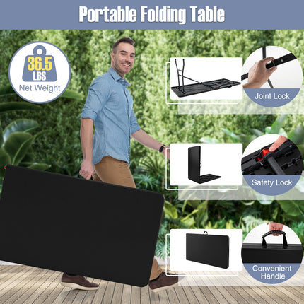 8 ft Portable Folding Table 350 LBS Fold-in-Half Table with HDPE Tabletop-Black