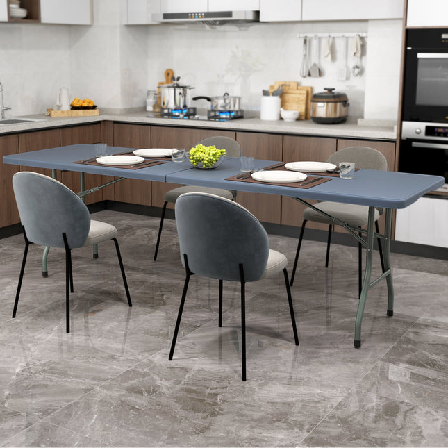8 ft Portable Folding Table 350 LBS Fold-in-Half Table with HDPE Tabletop-Gray