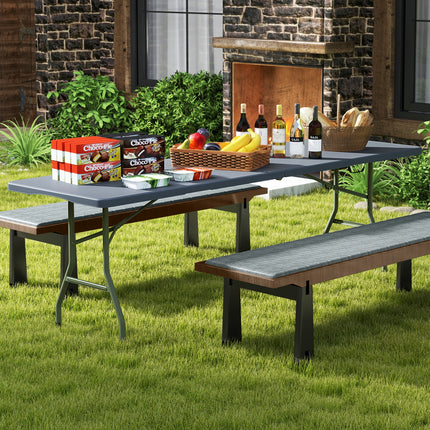8 ft Portable Folding Table 350 LBS Fold-in-Half Table with HDPE Tabletop-Gray