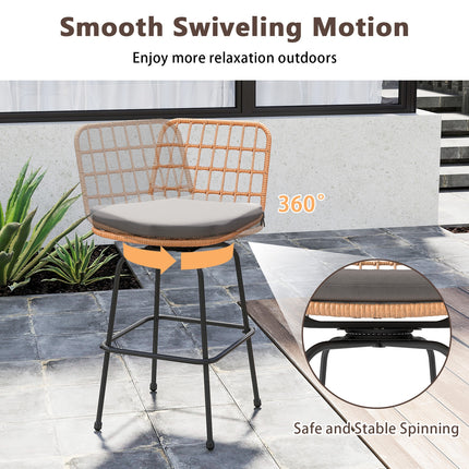 Patio Swivel Barstools Set of 2 with Soft Seat Cushions-Gray
