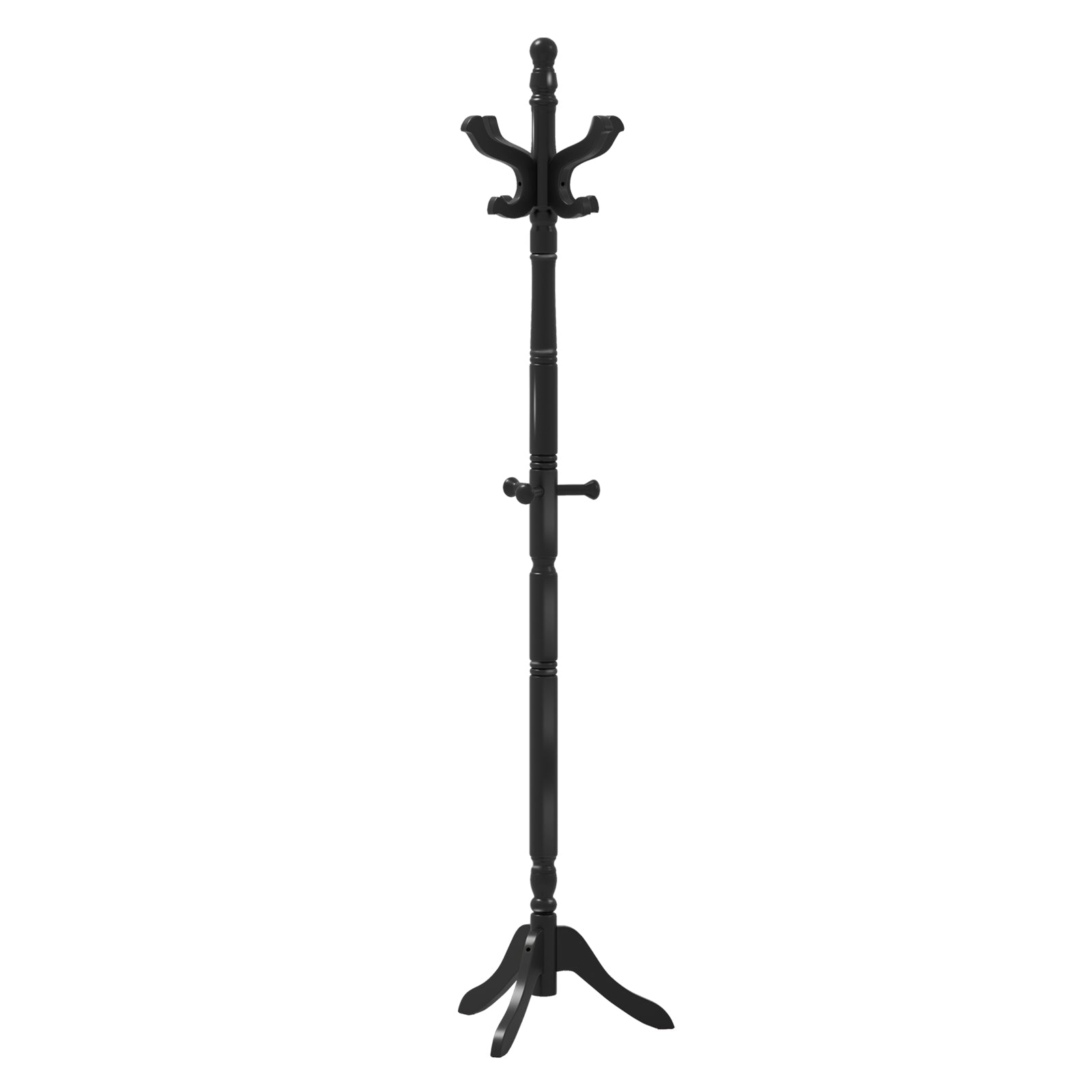 Solid Wood Hall Tree with 11 Hooks and 3 Height Options for Entryway-Black