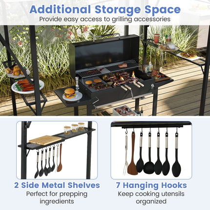 13 x 5 Feet Grill Gazebo with Dual Side Awnings and 2 Shelves Adjustable Shadow-Gray