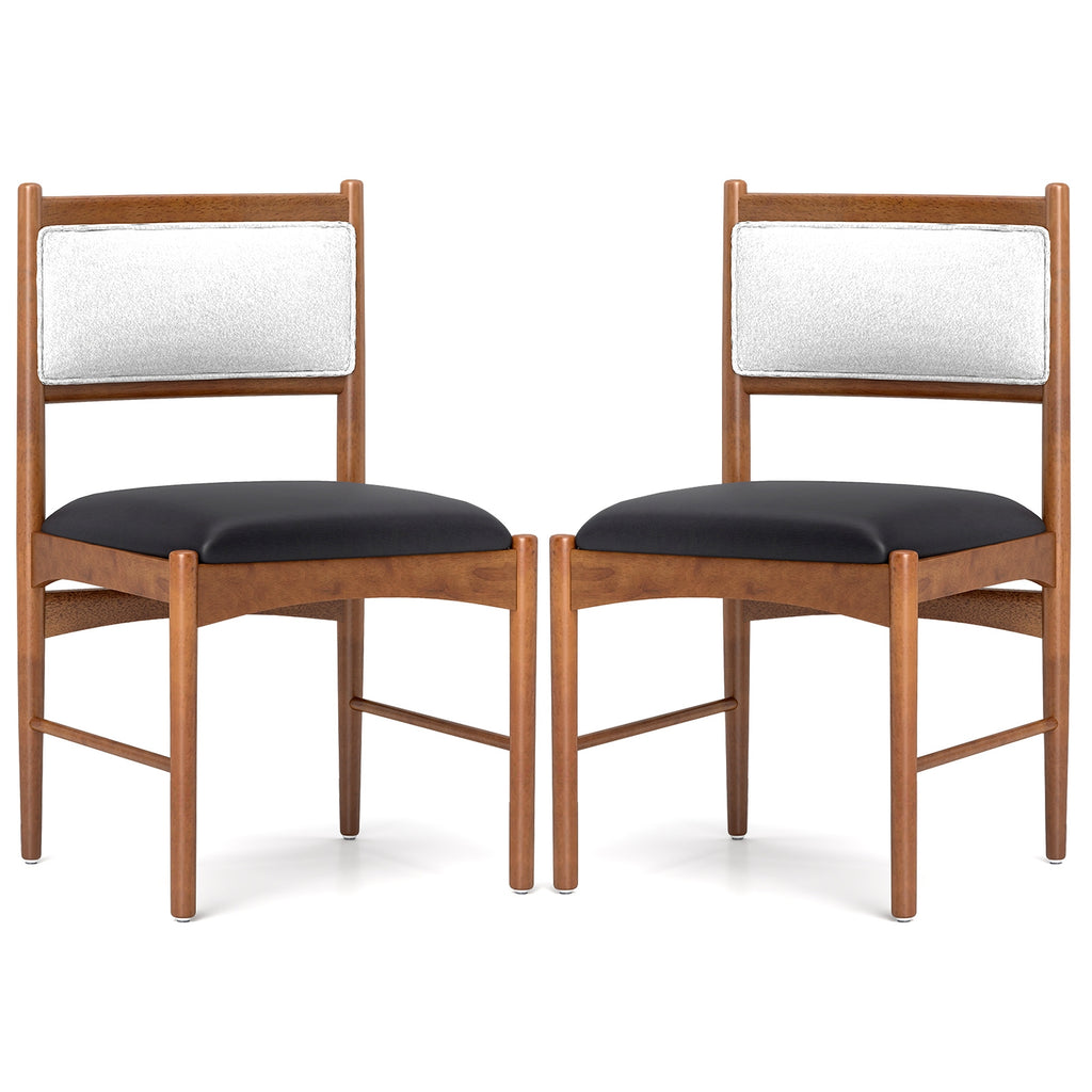 Wooden Dining Chair Set of 2 with Rubber Wood Frame and Faux Sherpa Backrest-Walnut
