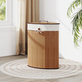 Bamboo Laundry Hamper Basket with Lid and Removable Liner Bag-Yellow