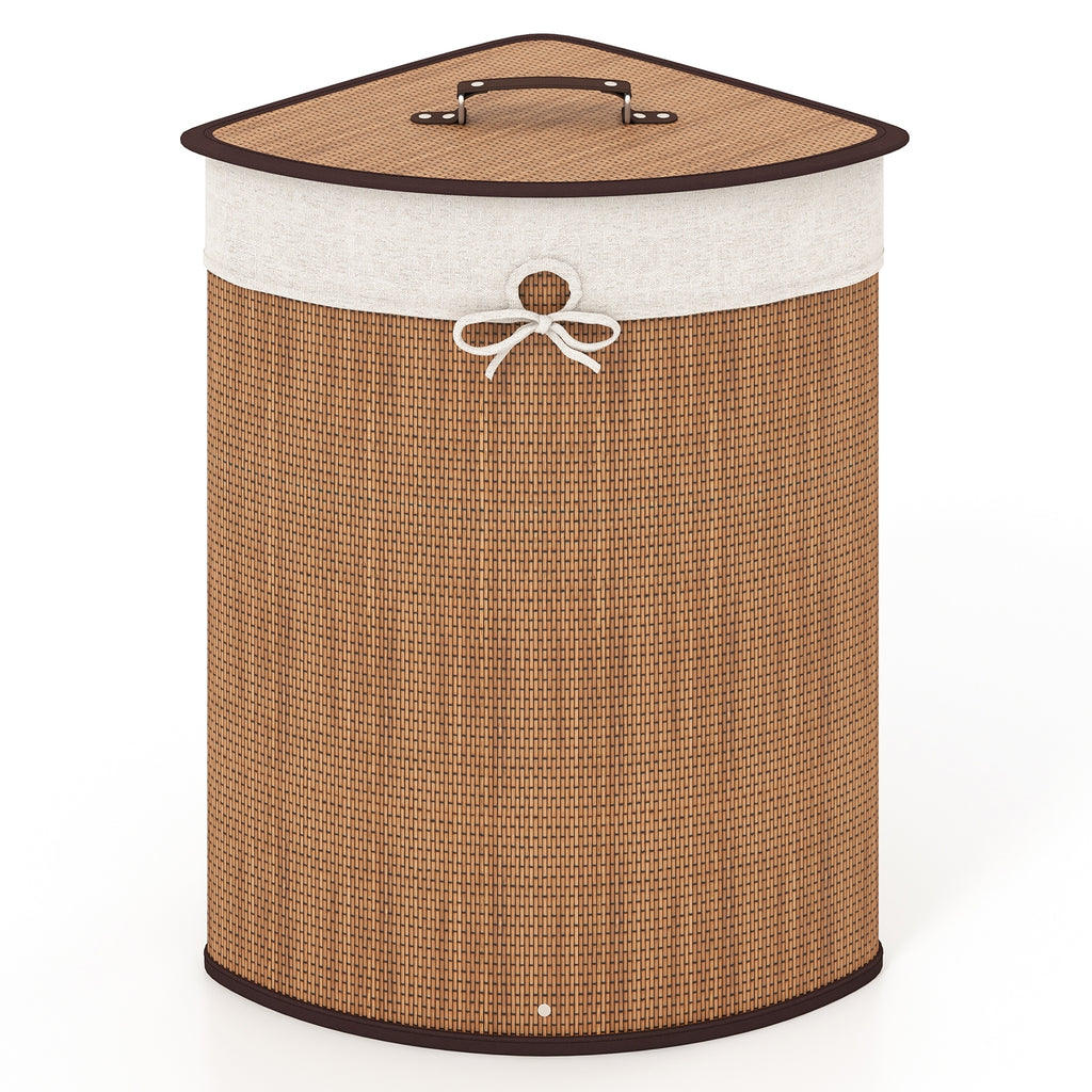 Bamboo Laundry Hamper Basket with Lid and Removable Liner Bag-Yellow