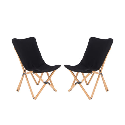 Set of 2 Bamboo Dorm Chair with Storage Pocket for Camping and Fishing-Black