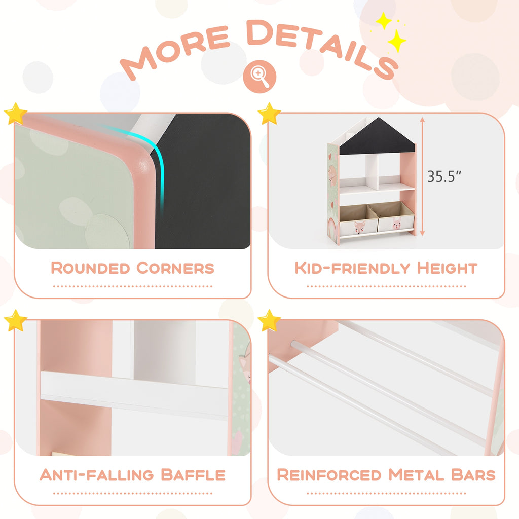 Playhouse Kids Bookshelf with Chalkboard and Whiteboard for 3-6 Years-Pink