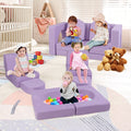 8-Piece Modular Kids Play Couch with Comfy Suede Fabric-Purple