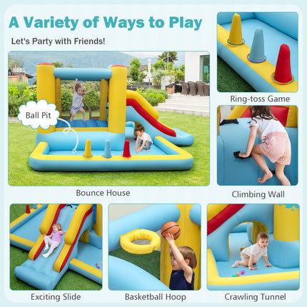 Inflatable Bounce House 7-in-1 Bouncy Castle with Slide and Tunnel with 550W Blower
