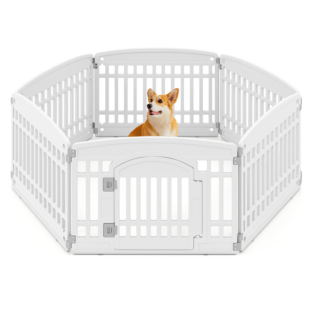 6-Panel Plastic Dog Playpen 24 Inch Indoor Outdoor Pet Fence with Locking Door-White