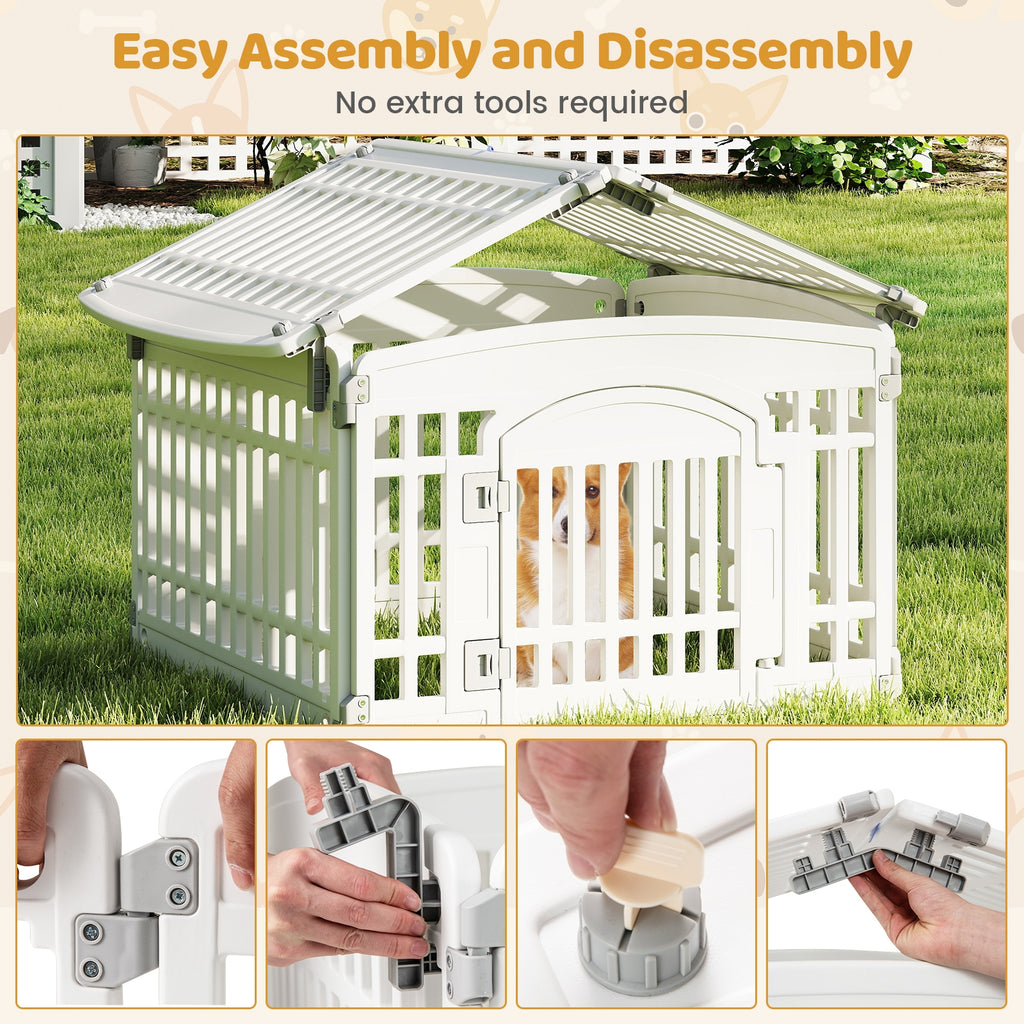 6-Panel Plastic Dog Playpen 24 Inch Indoor Outdoor Pet Fence with Locking Door-White